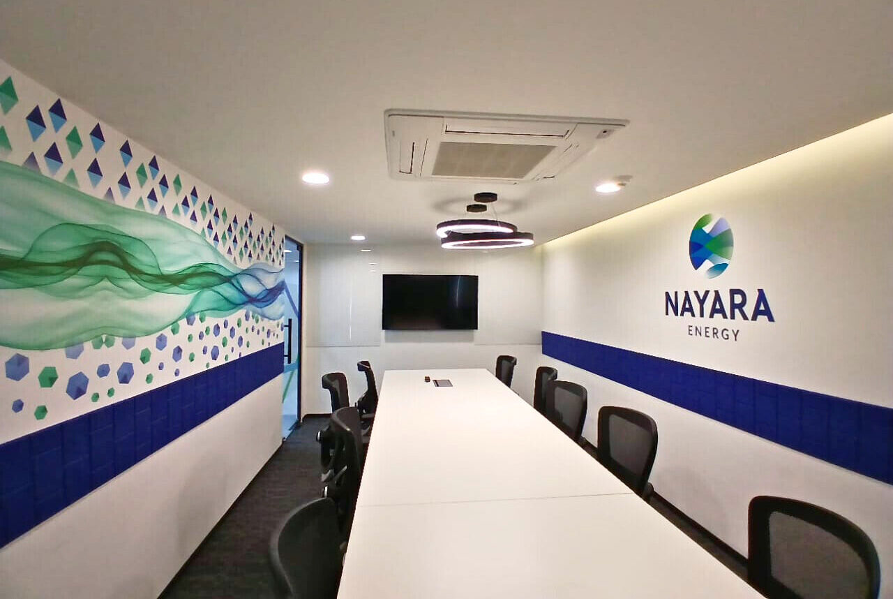 Nayara co-working meeting room interior, Ahmedabad, by Quick Furnish